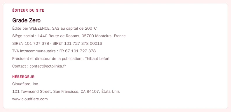 Coordonnées légales de l’éditeur et de l’hébergeur du site