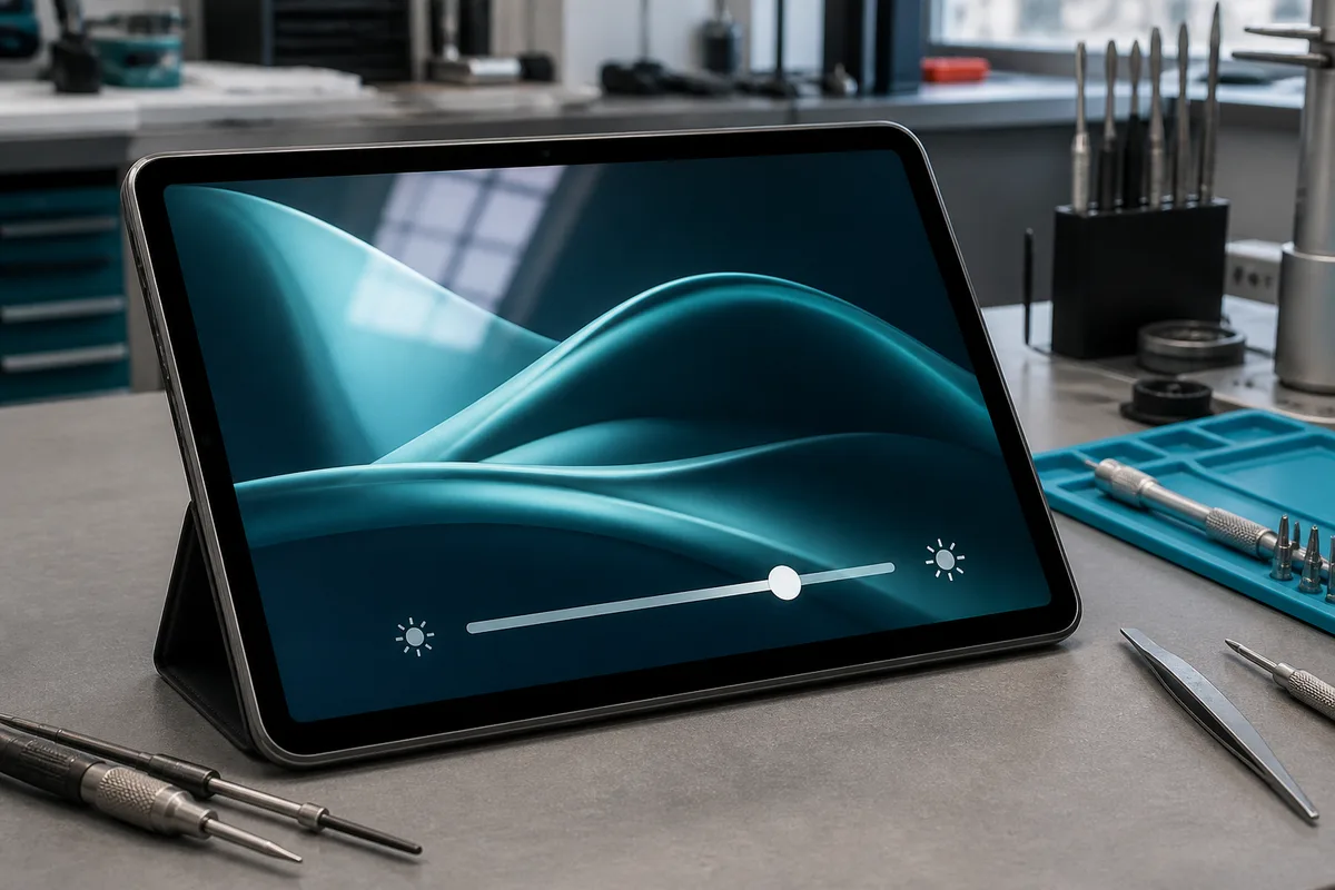 Tablette affichant un contenu lumineux avec le curseur de luminosité visible à l’écran