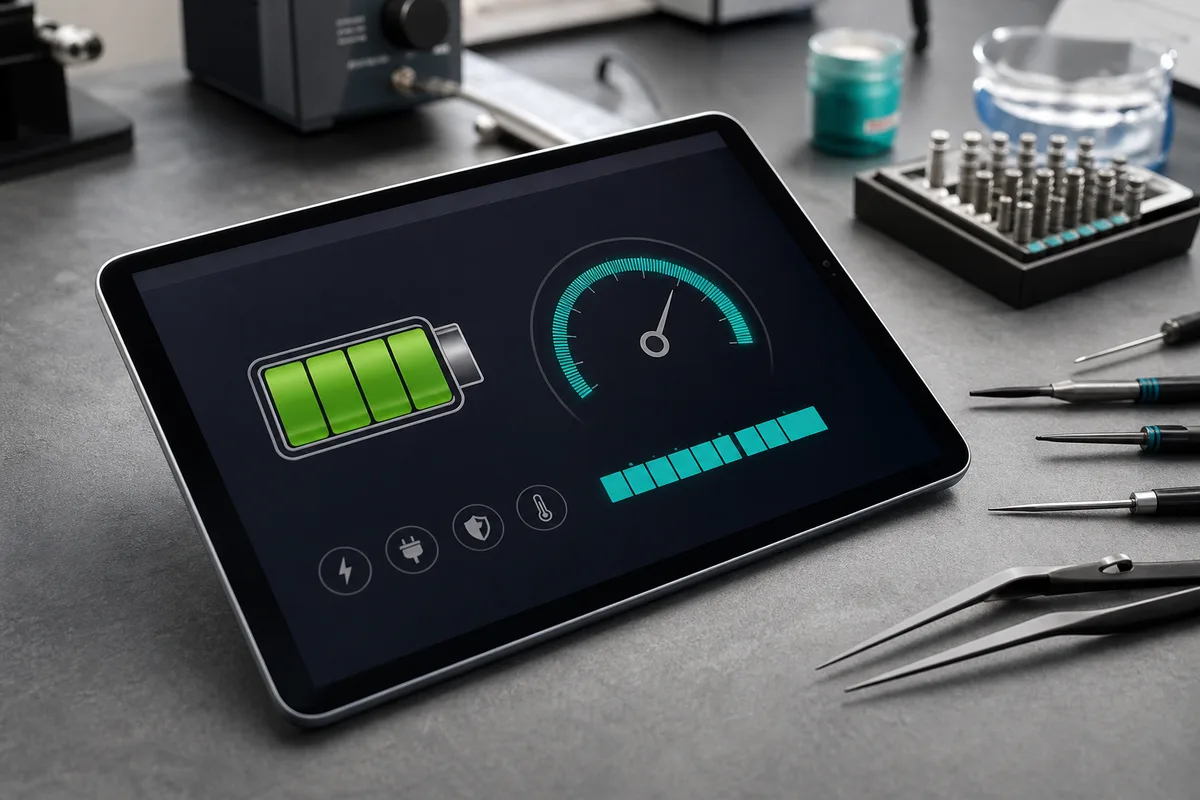 Écran de réglages affichant l’état de la batterie et sa capacité maximale