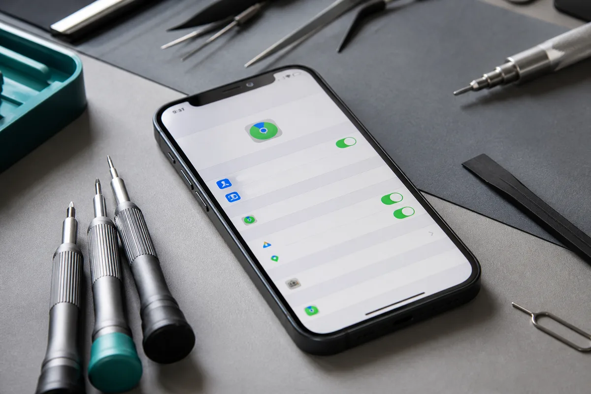 Réglages iOS ouverts sur la section Localiser d’un compte Apple