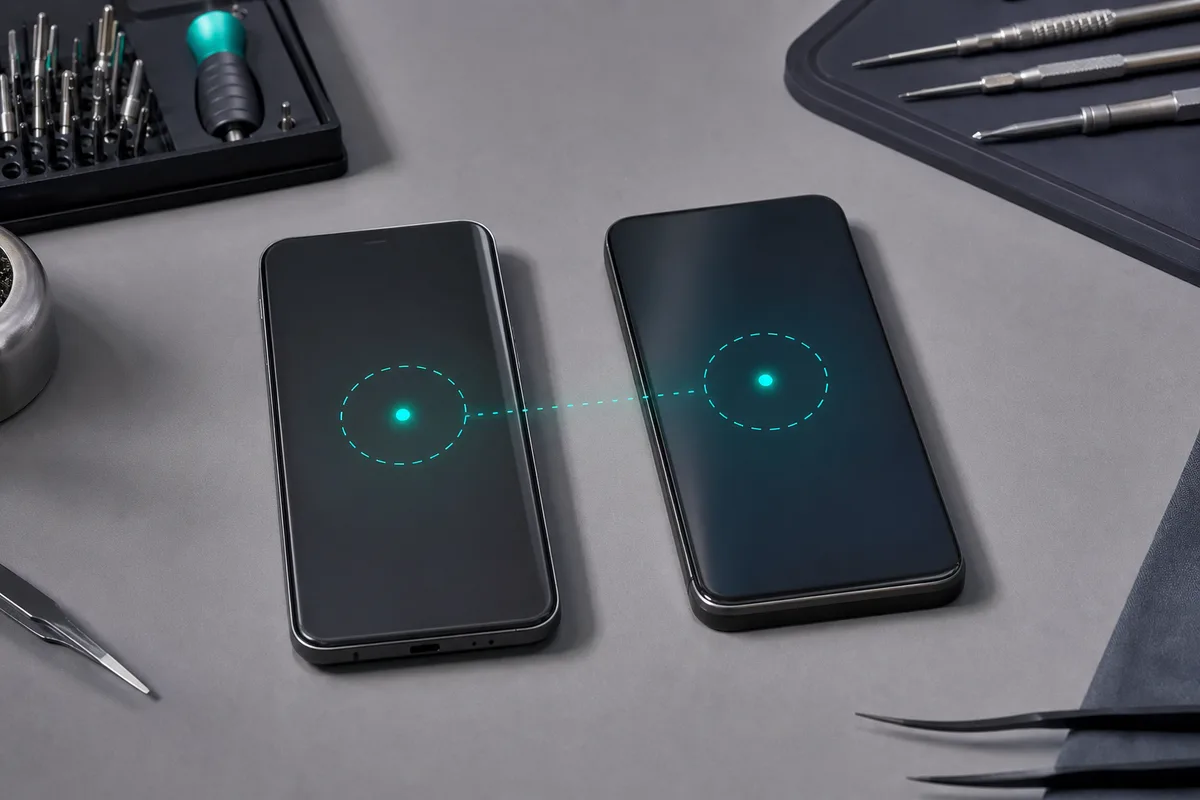 Deux smartphones posés côte à côte pendant une migration de données par transfert direct