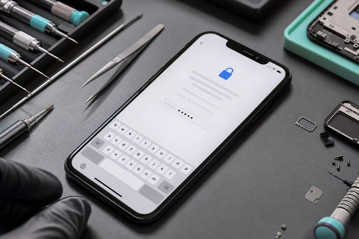 Écran de configuration d’un iPhone affichant la demande d’identifiant Apple liée au verrouillage d’activation